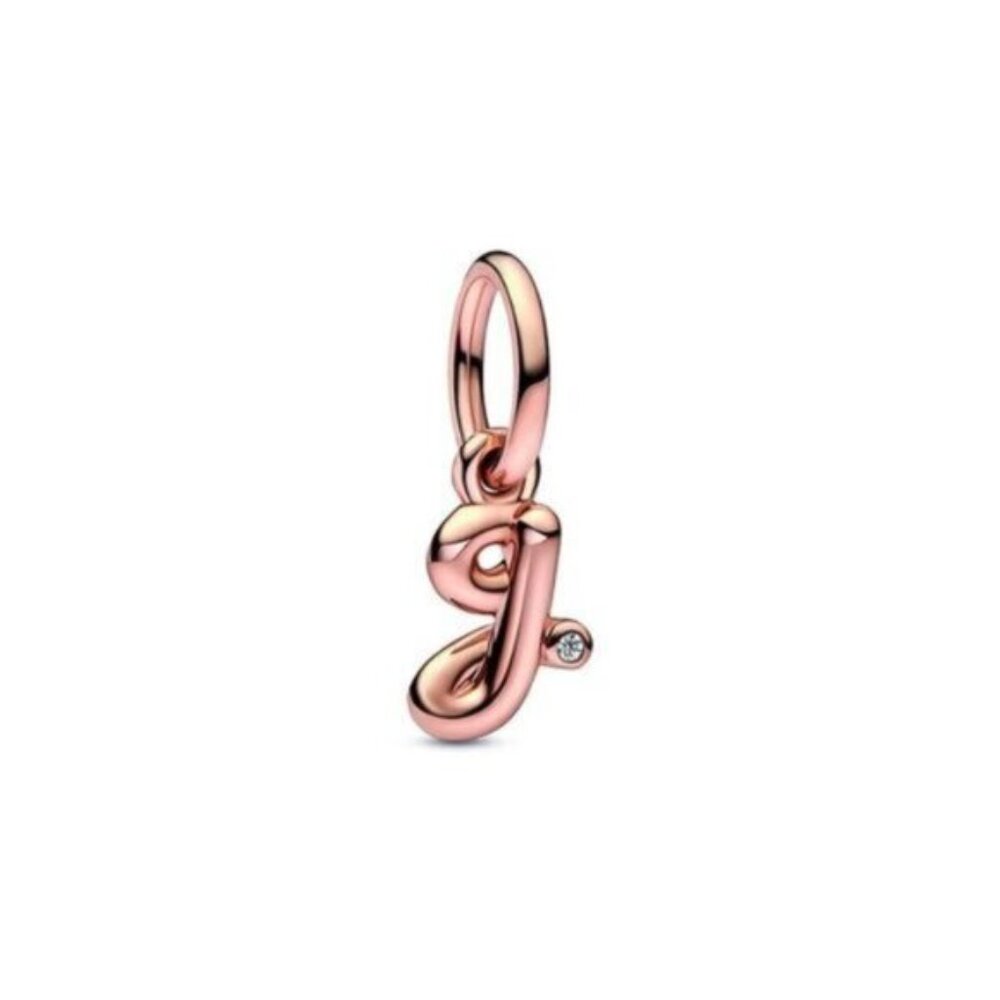 NWT Pandora Moments 14K Rose Gold Plated Cz G Script Charm